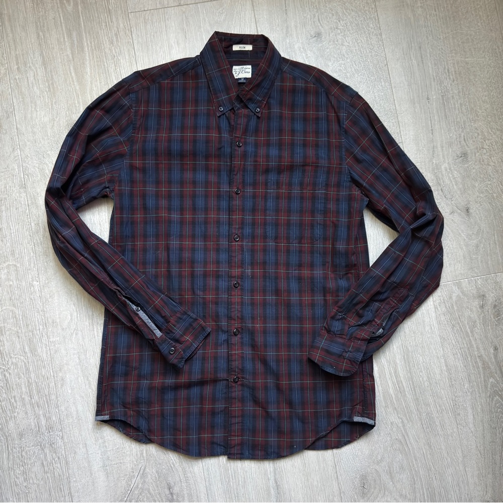 J. Crew Red and Blue Casual Button Down Shirt